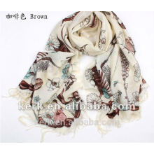 2012 lenços dos shawls das lãs da impressão da forma, estoque 5 cores Preço por atacado, lãs de 100%